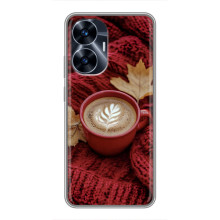 Чехол с уникальным дизайном «Осень с кофе» для Realme C55 – Кофе на пледе