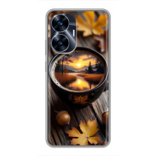 Чехол с уникальным дизайном «Осень с кофе» для Realme C55 – Тёмный кофе