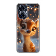 Яркий чехол для Realme C55 с Зимними Оленятами – Оленёнок среди гирлянд