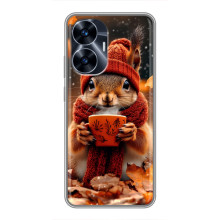 Печатный чехол «Зверята с кофе» для Realme C55 – Белка с кофе