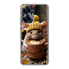 Печатный чехол «Зверята с кофе» для Realme C55 – Медведь с кофе