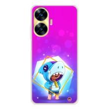 Чехол Бравл Старс для Realme C56 – Леон в костюме Акулы