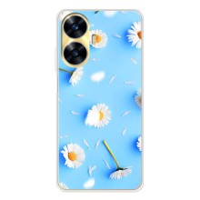 Чехол с Цветами для Realme C56 (ромашки на голубом)