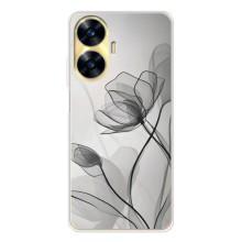 Чохол з квітковим принтом на Реалмі С56 (Чорні квіти)