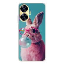 Чехол с принтом стильные животные для Реалми С56 (Кролик в очках)