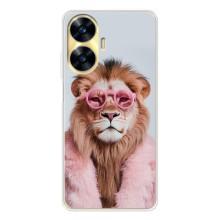 Чехол с принтом стильные животные для Реалми С56 (Лев в очках)