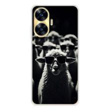 Чехол с принтом стильные животные для Реалми С56 (Овечка в очках)