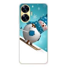 Новогодние Чехлы для Реалми С56 (VPrint) (Снеговик на лыжах)