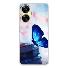 Силиконовый бампер с картинкой животных для Realme C56 (Бабочка синяя)
