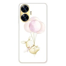 Силиконовый бампер с картинкой животных для Realme C56 (Кролик и шарики)