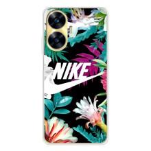 Силиконовый Чехол на Realme C56 с картинкой Nike (Цветочный Nike)