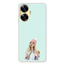 Силиконовый Чехол на Realme C56 с картинкой Стильных Девушек (В шапке)