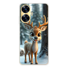 Яркий чехол для Realme C56 с Зимними Оленятами – Оленёнок в лесу