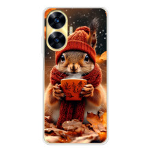 Печатный чехол «Зверята с кофе» для Realme C56 – Белка с кофе