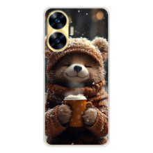 Печатный чехол «Зверята с кофе» для Realme C56 – Мишка с кофе