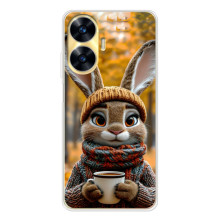 Печатный чехол «Зверята с кофе» для Realme C56 – Зайчик с кофе