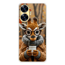 Печатный чехол «Зверята с кофе» для Realme C56 – Жираф с кофе