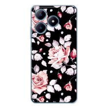 Чехлы с Цветами для Realme C61 (VPrint) (Цветочки на черном)
