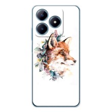 Чехлы с картинкой Лисички для Realme C61 (VPrint) (Лисичка в цветочках)