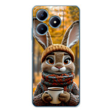 Печатный чехол «Зверята с кофе» для Realme C61 – Зайчик с кофе