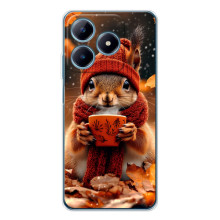 Печатный чехол «Зверята с кофе» для Realme C63 4G – Белка с кофе