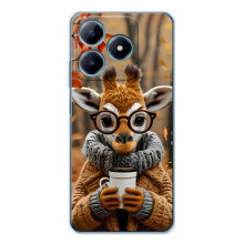 Печатный чехол «Зверята с кофе» для Realme C63 4G – Жираф с кофе