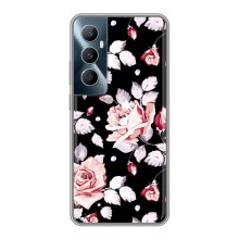 Чехлы с Цветами для Realme C65 (VPrint) (Цветочки на черном)