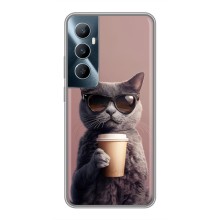 Чехол с принтом стильные животные для Реалми С65 (Кот с кофе)
