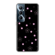 Чехол с розовым рисунком для Realme C65 (Розовые цветы на черном)