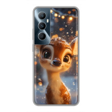 Яркий чехол для Realme C65 с Зимними Оленятами – Оленёнок среди гирлянд