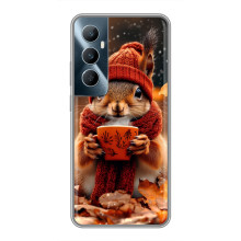Печатный чехол «Зверята с кофе» для Realme C65 – Белка с кофе