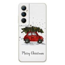 Рождественские, Праздничные Чехлы для Реалми С66 (Машина с елкой)