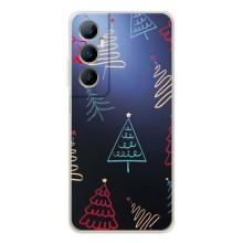 Зимние Чехлы для Реалми С66 - прозрачный фон (Рождественские елки)