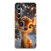 Яркий чехол для Realme C66 с Зимними Оленятами – Оленёнок среди гирлянд