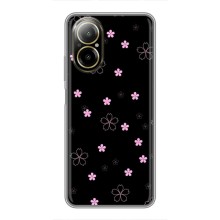 Чохол з розовим принтом для Realme C67 (Рожеві квіти на чорному)