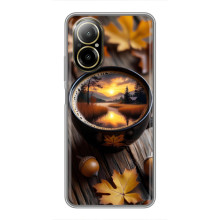 Чехол с уникальным дизайном «Осень с кофе» для Realme C67 – Тёмный кофе