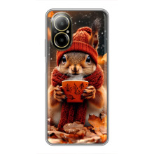 Печатный чехол «Зверята с кофе» для Realme C67 – Белка с кофе