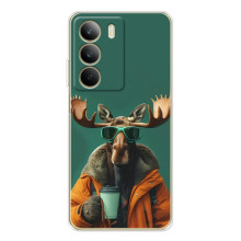Чехол с принтом стильные животные для С71 (Лось с кофе)