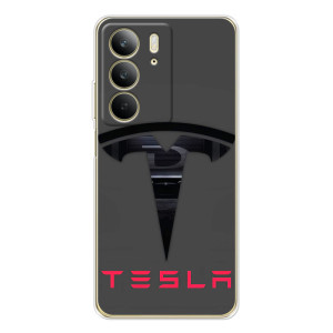 Силиконовый бампер с картинкой машины на Realme C73 5G (Logo TESLA)