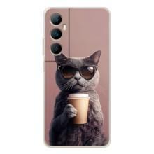 Чехол с принтом стильные животные для Реалми С75 (Кот с кофе)