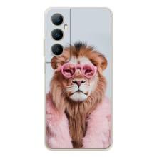 Чехол с принтом стильные животные для Реалми С75 (Лев в очках)