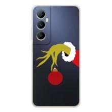 Зимние Чехлы для Реалми С75 - прозрачный фон (Гринч с игрушкой)