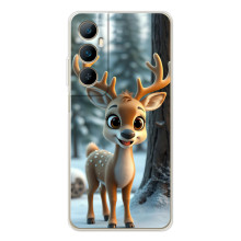 Яркий чехол для Realme C75 с Зимними Оленятами – Оленёнок в лесу