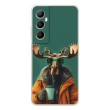 Чехол с принтом стильные животные для Реалми С76 (Лось с кофе)