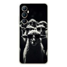 Чехол с принтом стильные животные для Реалми С76 (Овечка в очках)