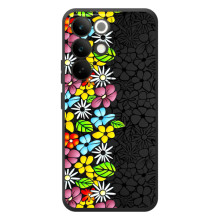 Силиконовый бампер с принтом (цветочки) на Реалми C85 Про (Яркие цветы на черном)