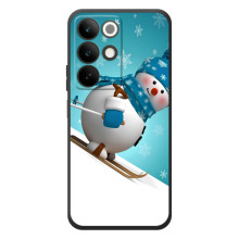 Новогодние Чехлы для Реалми С85 (VPrint) (Снеговик на лыжах)