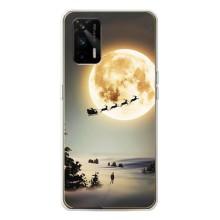 Новогодние, Праздничные Чехлы для Realme GT 5G - 2024 год (Санта на луне)