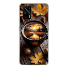 Чехол с уникальным дизайном «Осень с кофе» для Realme GT 5G – Тёмный кофе