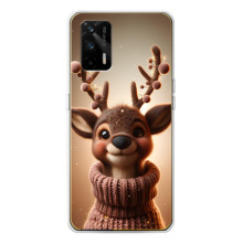 Яркий чехол для Realme GT 5G с Зимними Оленятами – Олень в свитере